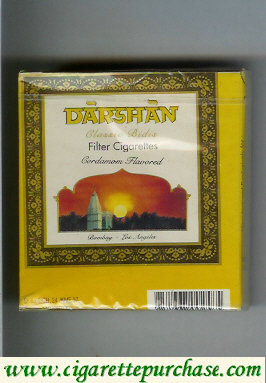 Darshan Classic Bidis Cordamom Flavored cigarettes wide flat hard box